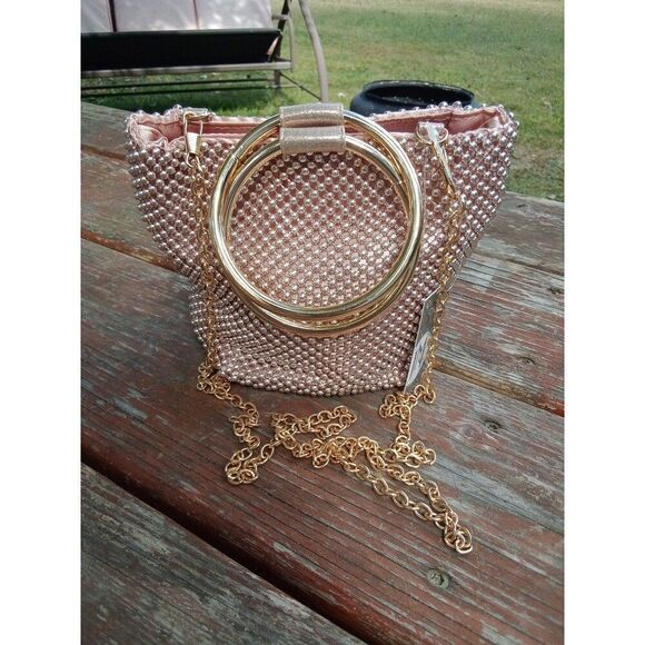 Rose Gold Gunne Sax by Jessica McClintock Gwen Ball Mesh Metal Ring Wristlet Bag - Picture 3 of 11